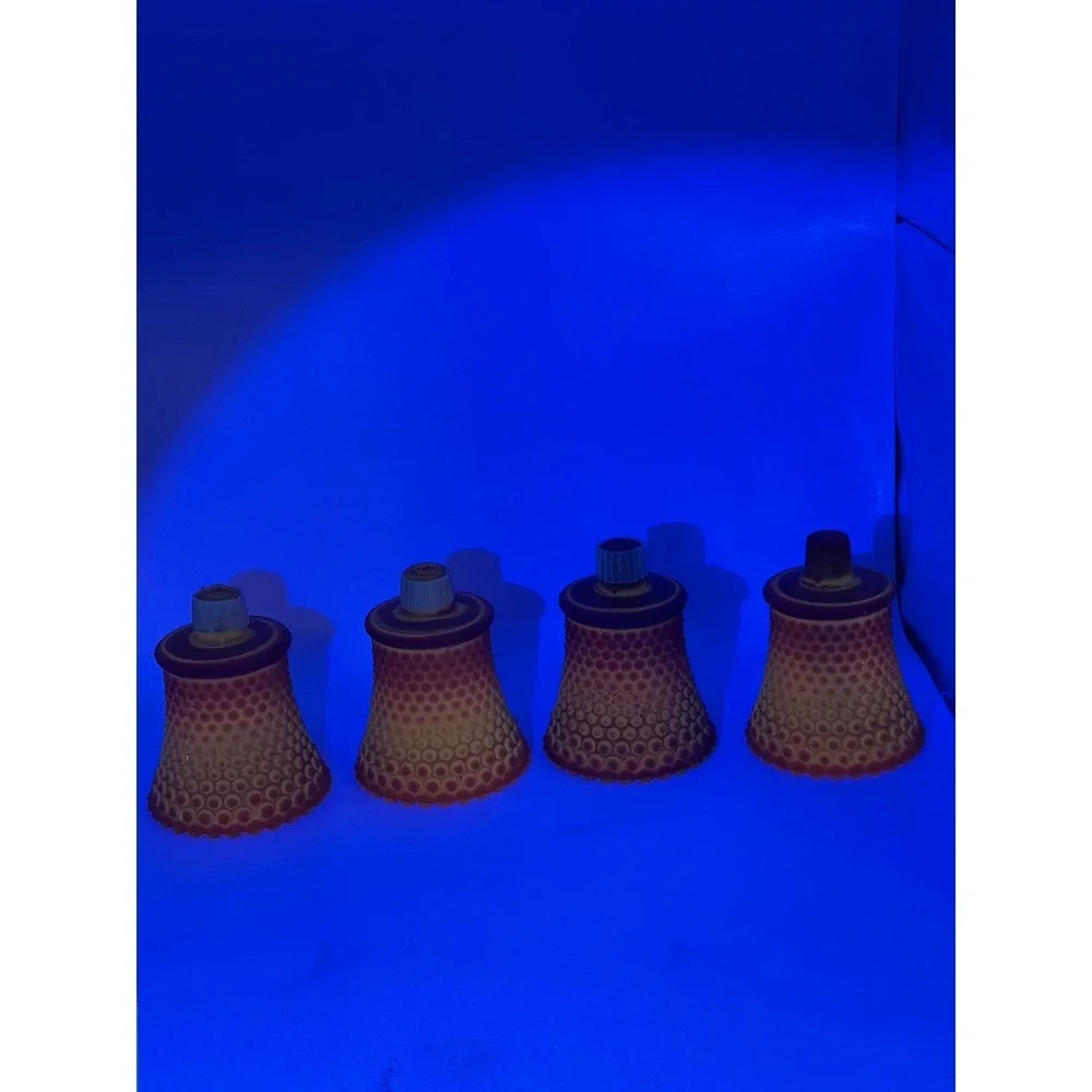 Vintage Satin Amber Cadmium Hobnail Glass Peg Candle VotiveSet of 4 UV‎ Glow 2nd